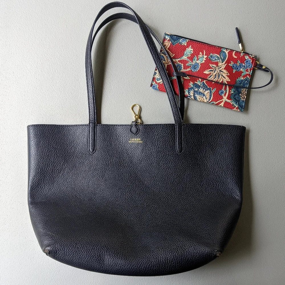 Large Reversible Ralph Lauren Navy/Floral Tote - Picture 1 of 9